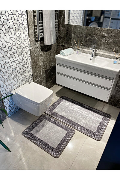 Brillant Zigzag Desenli 2 li Banyo Paspas (60x100 - 60x50)