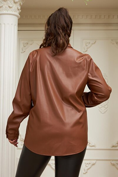 RMG Plus Size Camel Leather Shirt