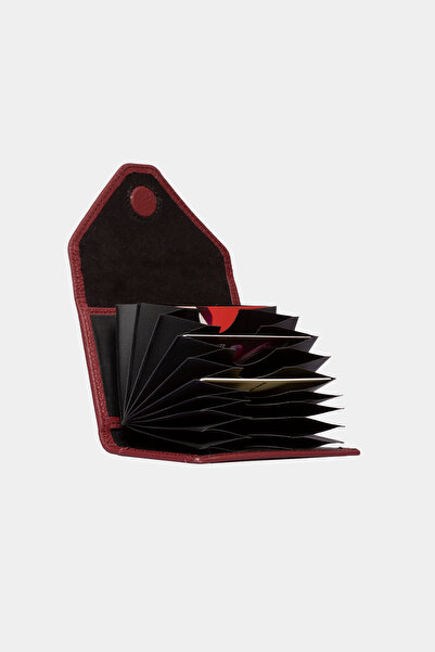 Grande 3639 Genuine Real Leather Women Men Magnetic Accordion Wallet Card Holder Claret Red