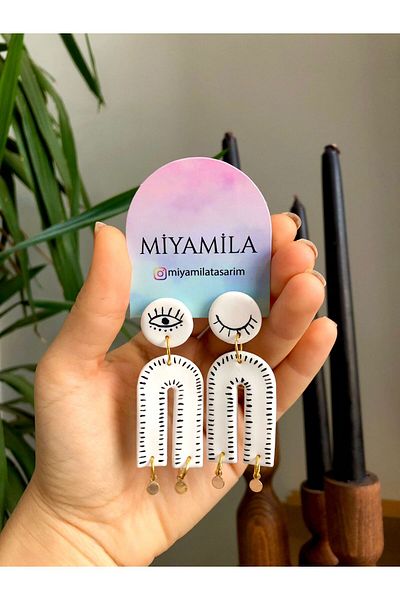 TREND Bohemian Alaçatı Style Black Striped Polymer White Steel Earrings
