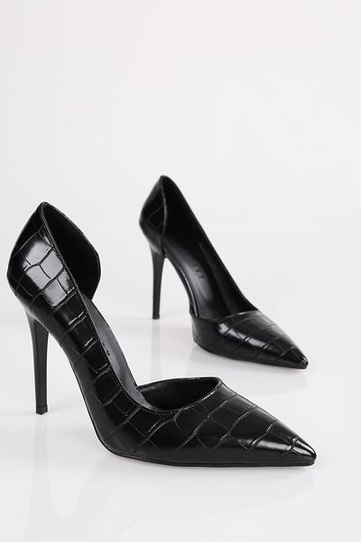 Shoeberry Damen Massy Black Crocodile Stiletto