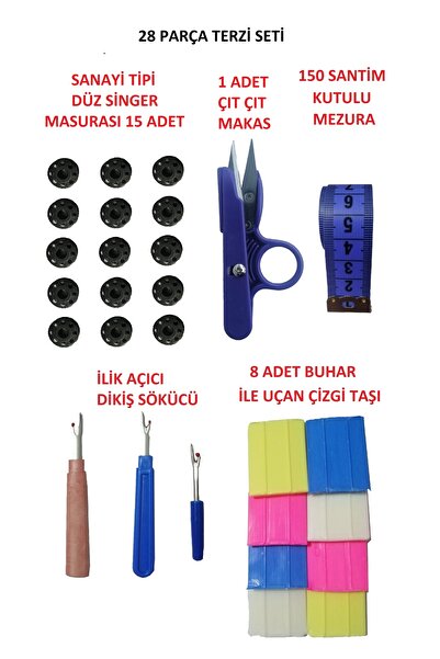 U5 FASHION 28 Parça Hobi Dikiş Seti Masura Çizgi Taşı Makas İlik Açıcı Dikiş ...