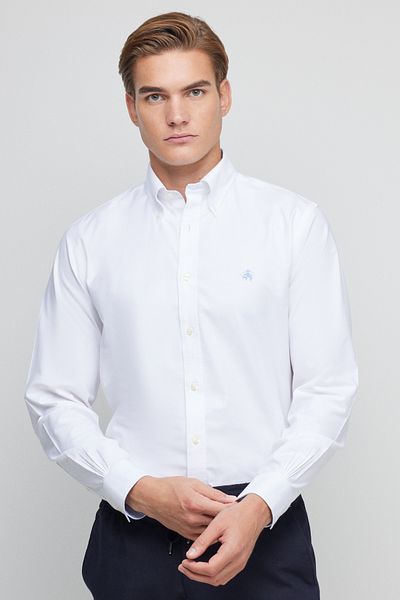 BROOKS BROTHERS Ανδρικό λευκό 100% βαμβακερό πουκάμισο με γιακά με κουμπιά