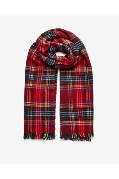 MinaCarin Women's Red Plaid Soft Textured Thick Scarf