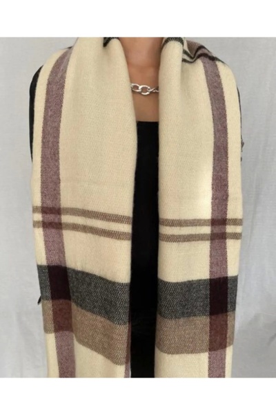 MinaCarin Μπεζ ριγέ φουλάρι με απαλή υφή