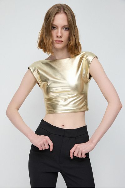 No Matter What Shiny Backless Basic Crop Top