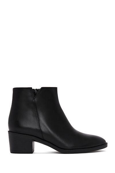 Derimod Women's Leather Zippered Heeled Classic Boots