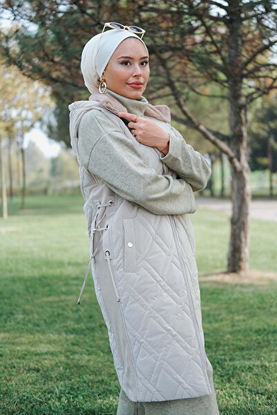 Minel Vestă matlasată cu guler de blană de damă, cu detaliu din cauciuc Mnl-025y