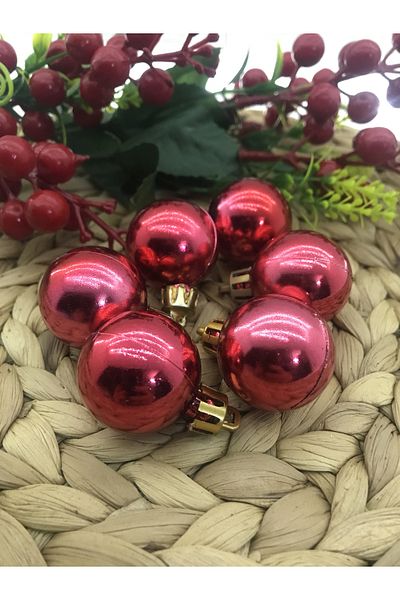 Deniz Party Store Red Christmas Tree Ornament Cici Ball 3 CM 6 Pieces