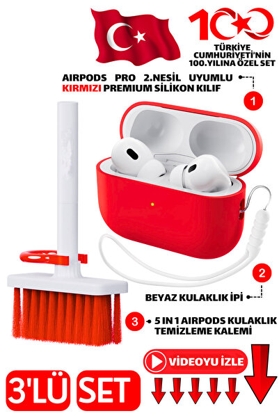 EWEC Pro 2. Nesil Uyumlu Kırmızı Kulaklık Kılıfı, Kulaklık İpi ve 5 in 1 Temi...