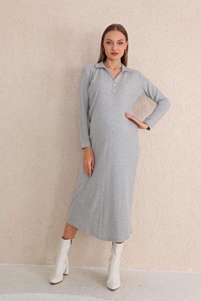 Miss Dünya Lissa GriYakalı Yumoş Kumaş Hamile Elbisesi