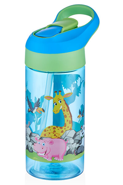 Vagonlife زجاجة مياه تريتان فيروزية للأطفال مع مصاصة من أنيمالز 500 مل