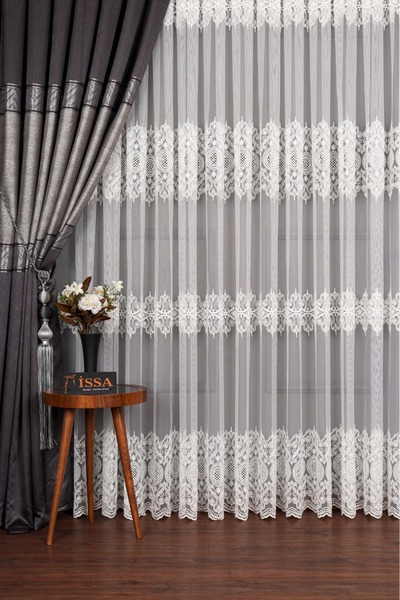 JADİSSA PERDE Issa Tül Brode Nakışlı ( Orta Pile)( 1/2,5) No9 En X Boy