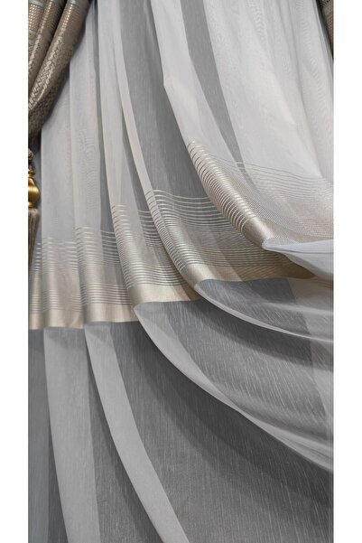 Yuka Κουρτίνα από εκρού τούλι Οριζόντια ίσια χρυσή ρίγα 1/3 συχνά πλισέ, ανθεκτική στη ρυτίδα, δεν μπορεί να σιδερώσει φούστα με μόλυβδο