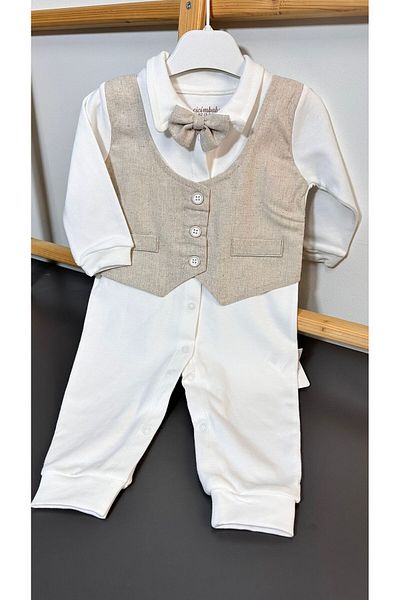 Mylamia Baby Boy Ecru Bow Tie Mevlüd Jumpsuit