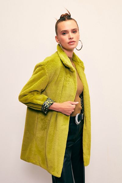 Sateen Oil Green Leopard Lined Plush Coat