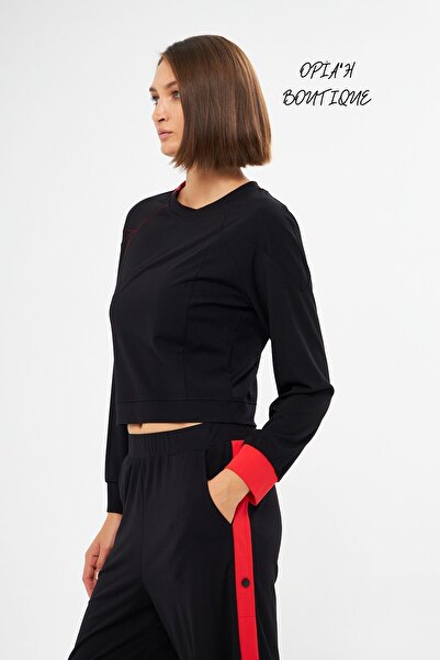 LAMANTE KIRMIZI DETAY SİYAH SWEATSHIRT