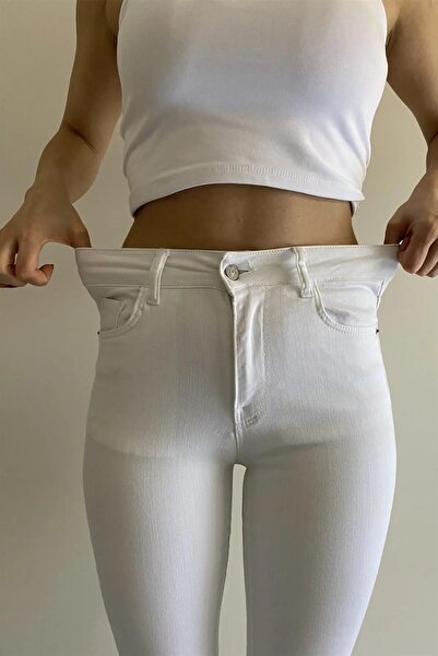 Noa Noa Yüksek Bel Likralı Beyaz İspanyol Paça Jean Pantolon