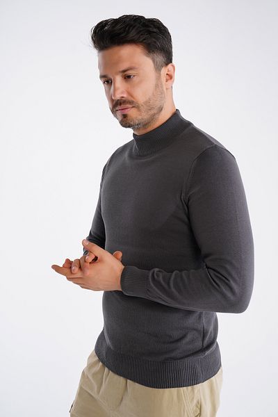 Trist Star Men's Smoked 100% Cotton Half Turtleneck Sweater Trıst-1104