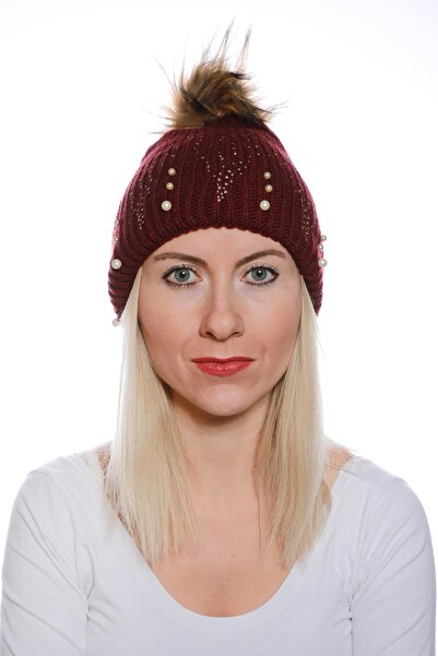 toptanhanem Розкішна шапка, в якій поєднуються витонченість і тепло – бордови...