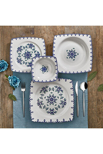 Gelincik Kahramanlar Yemek Takımı 24 Parça Porselen 6 Kişilik Yaprak Kare 5606