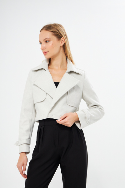 AS Anita Store Stamp Button Detailed Crop Jacket Coat