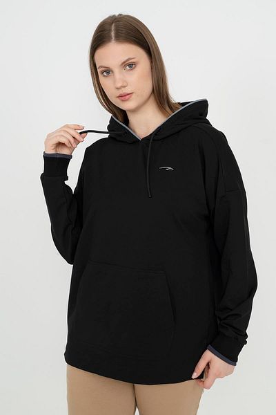 MARATON Plus Size Women's Hooded Long Sleeve Black Sweatshirt 21169