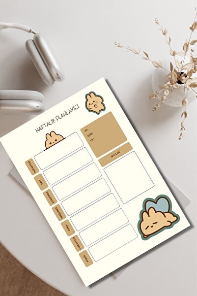 Defko UYKUCU KEDİ HAFTALIK PLANLAYICI - 40 Yaprak Planlayıcı A5 Defter