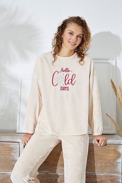 Sevim 15321 EMBROIDERED VELVET PAJAMAS SET