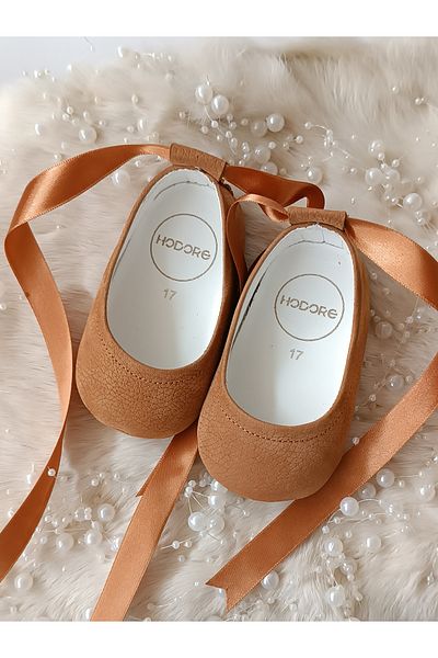 Hodore Fiore Tan Nubuck Genuine Leather Baby Ballerina Loafer