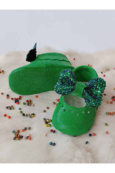 Hodore Alice Green Genuine Leather Baby Loafer Booties