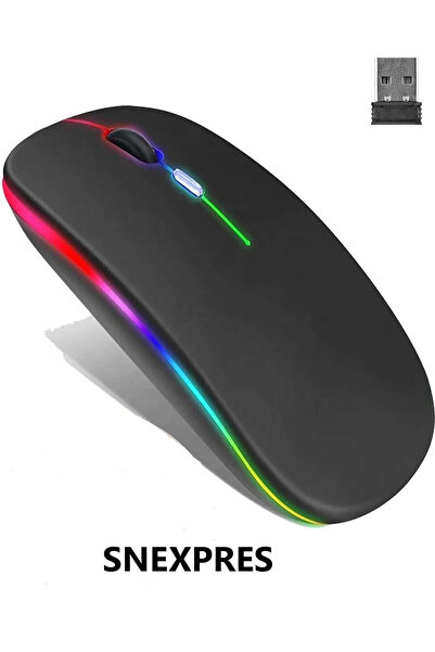 SNEXPRES Ultra Slim Usb 2.4ghz Siyah Ledli 800/1200/1600dpi Şarjlı Kablosuz M...