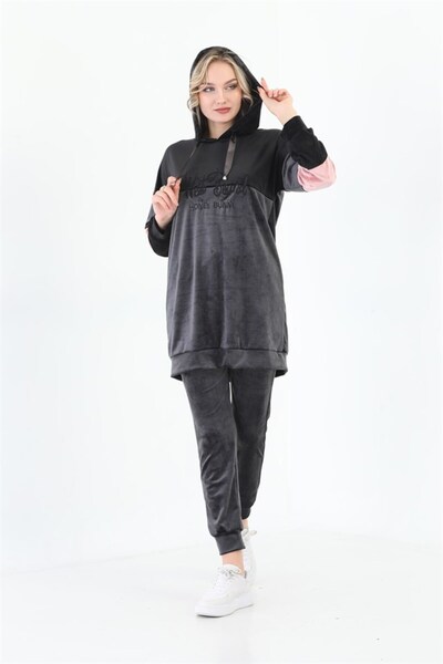 WestBound French Velvet Plush Women's Tracksuit Set - Smoked