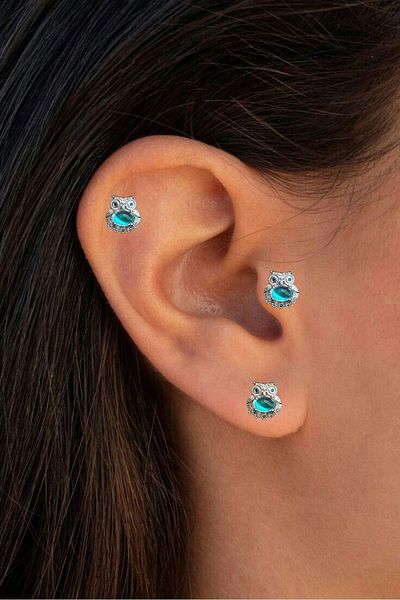 Piercing Market Steel & Silver الجراحية الصلب البومة الزنمة اللولب الغضروف ثقب القرط