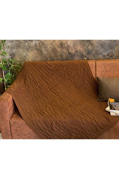 RTD&VLD Rtd & Vld Soil Brown Ivy Pattern 100% Cotton Knitwear TV Blanket Sofa Shawl