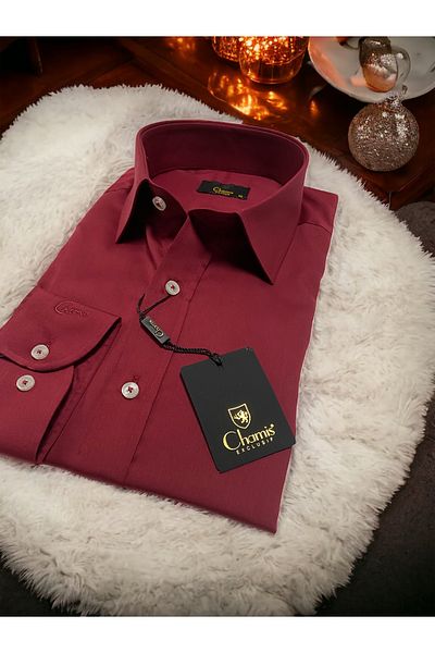 Chamis SlimFit Cherry Rotten Voile Satin Classic Collar Shirt