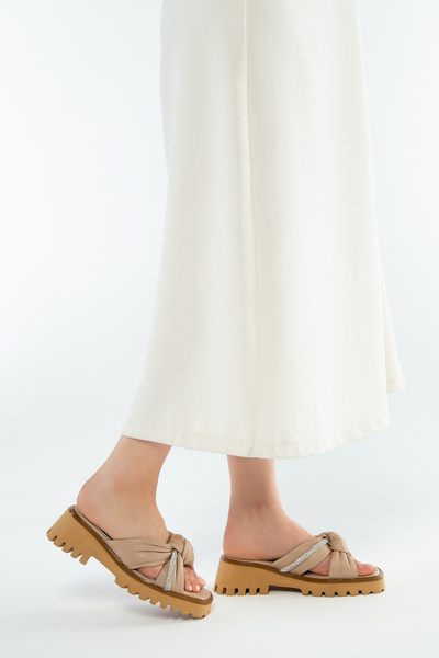 Tamer Tanca Women's Genuine Leather Heeled Slippers 33 9019 Bn Trlk Y23