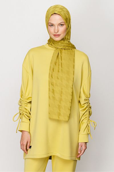 Mooncorn Oliv Green Houndstooth Pattern Silky Jacquard Shawl