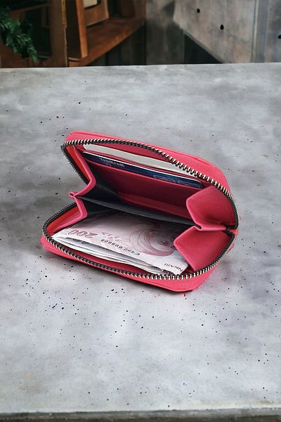 HAMILTON Original Women's Card Holder Pink Wallet with Coin Compartment Zippered Soft Leather Stylish Mini Card Holder