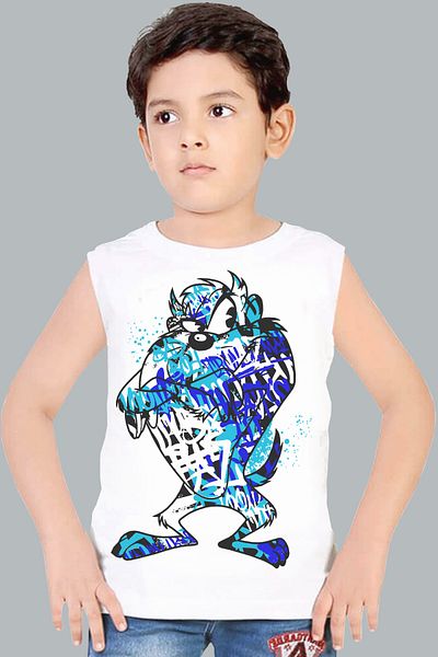 ROCKANDROLL Mânecă decupata Monster White | Tricou fără mâneci pentru băiat | Atlet