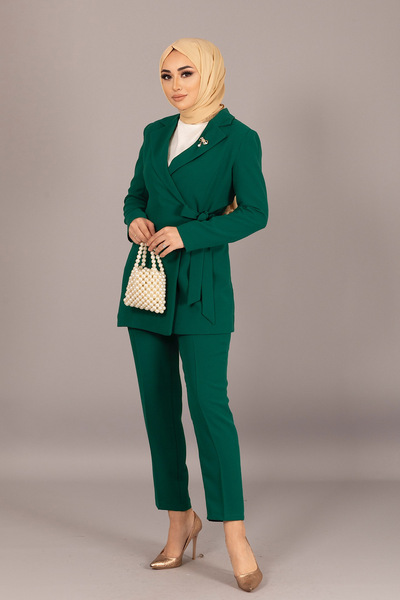 Stilife Σετ παντελόνι με δεμένο στο πλάι τζάκετ Σμαραγδένιο