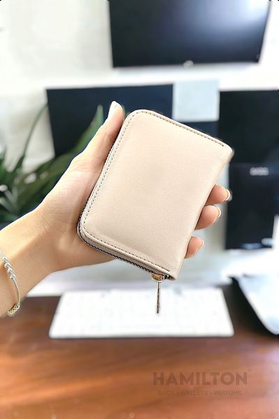HAMILTON Suport pentru carduri original pentru femei Compartiment pentru monede Fermoar Piele moale Mini suport pentru carduri elegant Portofel crem