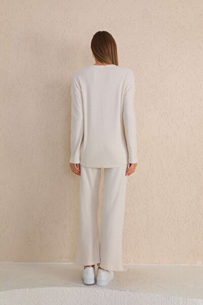 Miss Dünya Lissa Ekru V yaka Yumoş Kumaş Hamile Eşofman Takımı