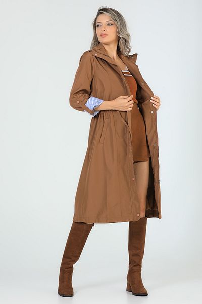 julude Camel Γυναικεία μακριά καμπαρντίνα με κορδόνια στη μέση