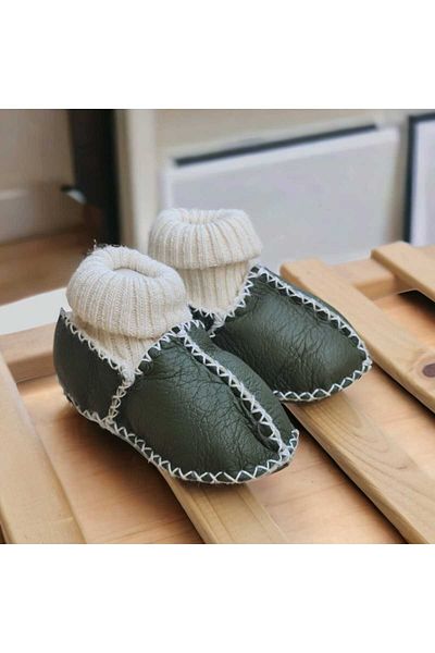 BEBEĞİME ÇORAP Organic Leather Baby Shoes - Baby Home Shoes with Ankle Socks
