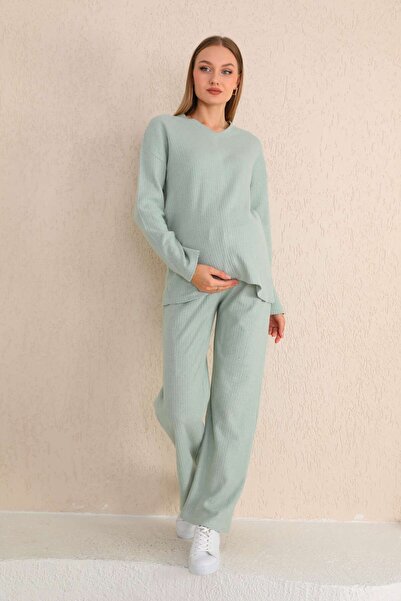 Miss Dünya Lissa Yeşil V yaka Yumoş Kumaş Hamile Eşofman Takımı