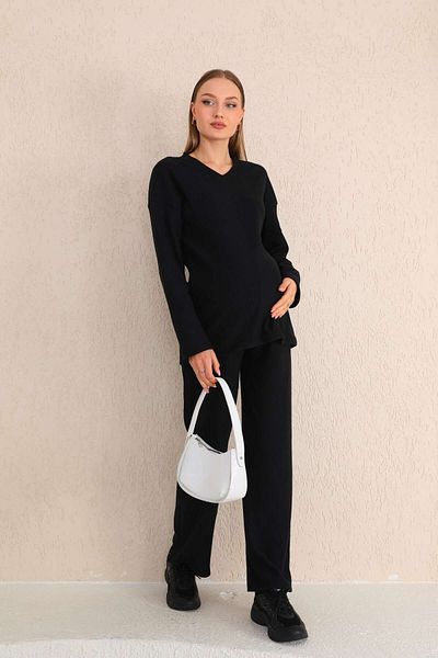 Miss Dünya Lissa Σετ φόρμας εγκυμοσύνης μαύρο με λαιμόκοψη σε σχήμα V