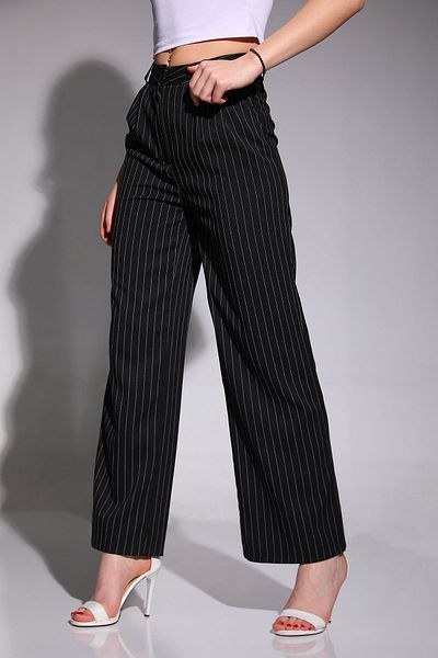 GÜLSELİ Black Women's Striped Palazzo Style Trousers