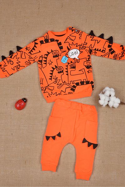 Happyonekids 100% Cotton, Dinosaur Themed, Hump Detailed, Stylish Sweat Suit 6-24 Months