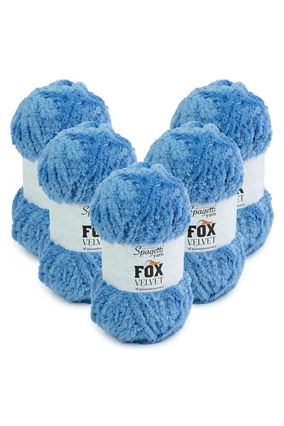 Spagettiyarn Fox Velvet 5 τεμαχίων τζιν μπλε βελούδινο πλεκτό νήμα
